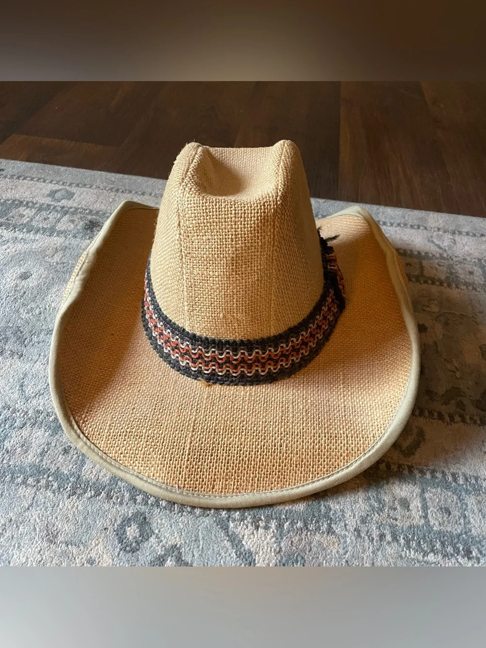 Vintage 70s Straw Cowboy Hat Cowgirl Braided Band Union Made Retro Tan Size M - Picture 3 of 7